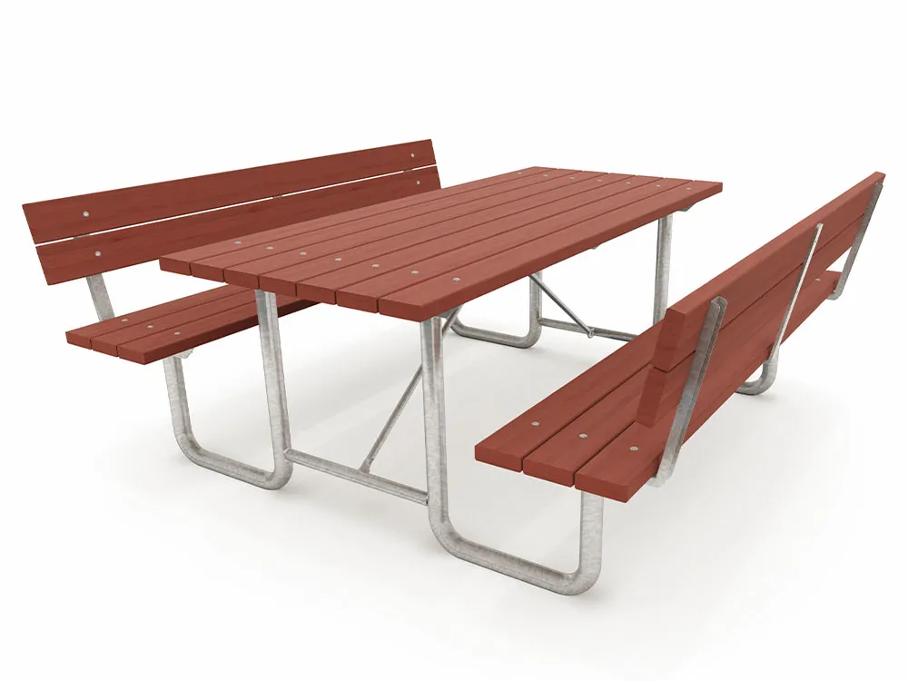 Mesa tipo picnic de madera técnica con respaldo