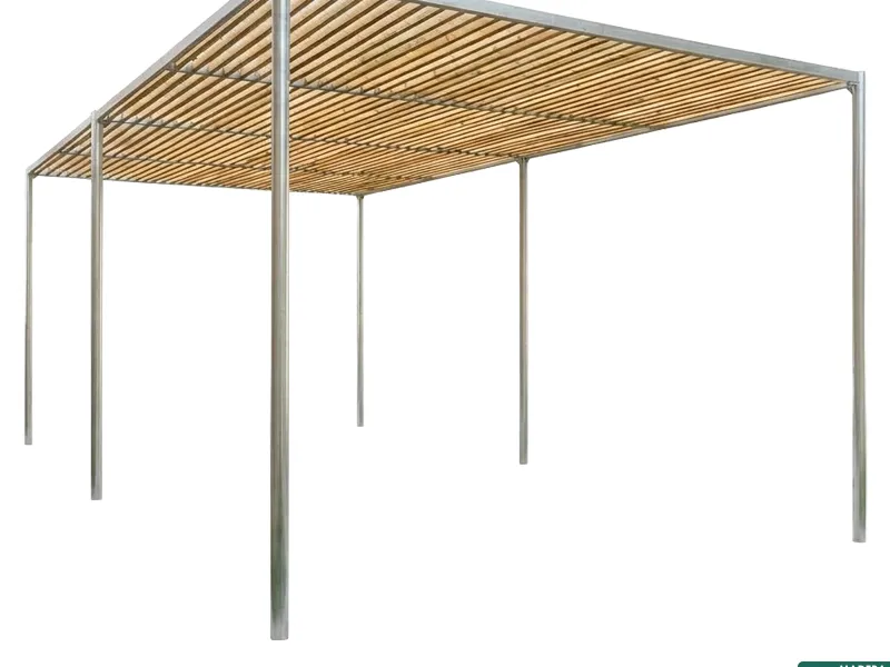 Pérgola de acero galvanizado - madera técnica 3x9 M