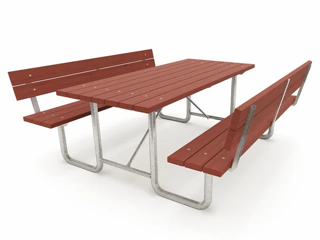 Mesa tipo picnic de madera técnica con respaldo